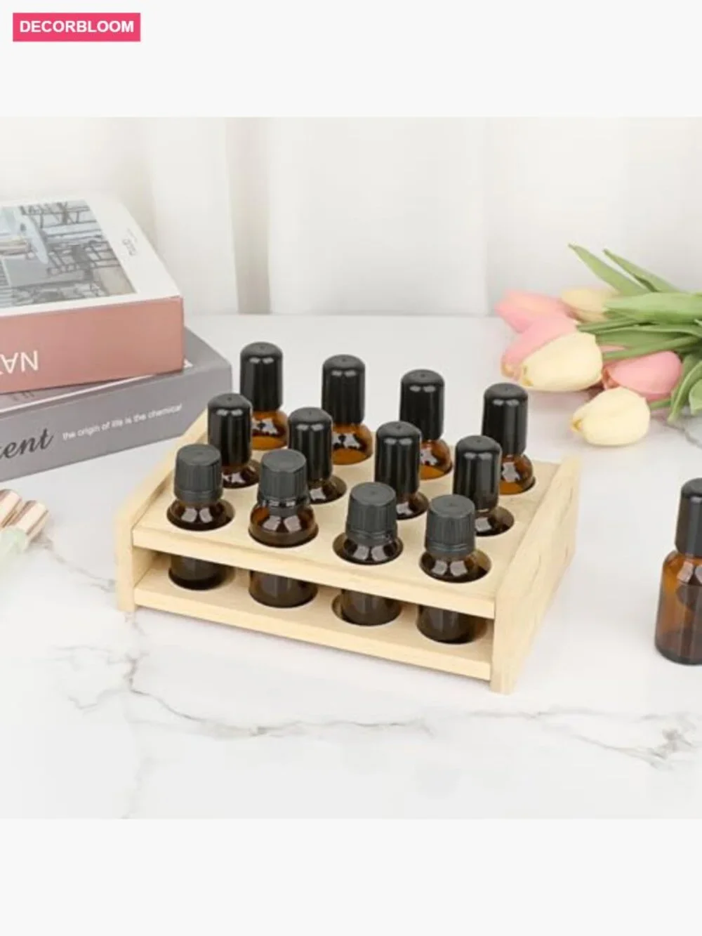 Bamboo Essential Oil Storage Rack 12 Slots Display Stand